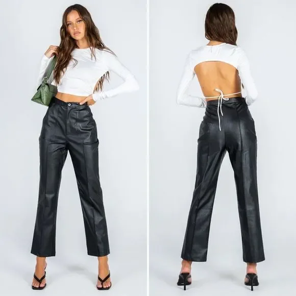 Princess Polly Encore Pants Vegan Leather Black Size 4 - Picture 6 of 10